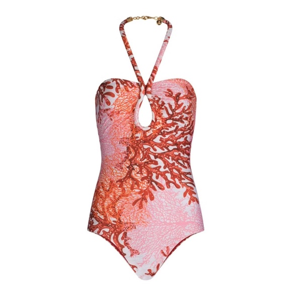 Silvia Tcherassi Coral Frazer Branch Adjustable Halter Neck One-Piece Swimsuit S - Picture 9 of 11